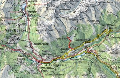 Ansicht der Karte mit Wanderung Alvaneu - Wanderung Hängebrücke Alvagni